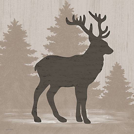 Annie LaPoint ALP2381 - ALP2381 - Buck Silhouette - 12x12 Deer silhouette, forest background, pine trees, woodland animal, lodge decor, neutral colors, nature illustration from Penny Lane