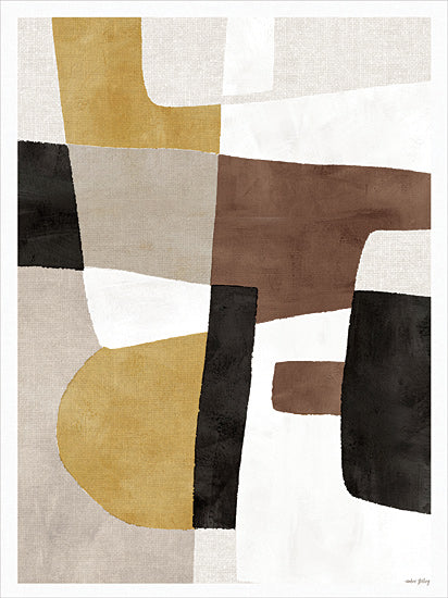 Amber Sterling AS343 - AS343 - Unbalanced I - 12x16 abstract art, mid-century modern style, earthy tones, minimal color blocks, mustard yellow, brown, white, black, canvas texture from Penny Lane