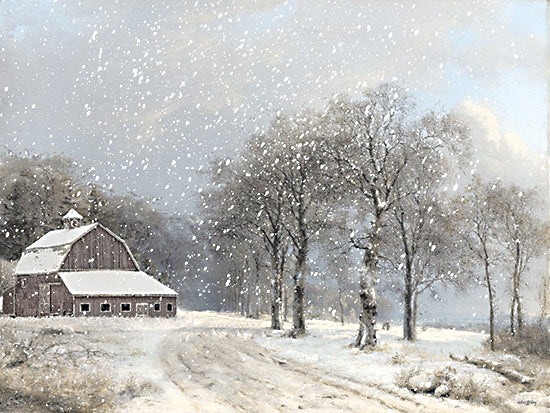 Amber Sterling AS466 - AS466 - The Gray of Winter - 16x12 snowy barn, winter scene, snow falling, country road, trees with snow, holiday season, rural winter landscape from Penny Lane
