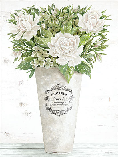 Cindy Jacobs CIN1878 - CIN1878 - Les Fleurs Des Roses    - 12x16 Floral arrangement painting, French vase, garden roses, fresh white blooms, shabby chic bouquet, botanical still life from Penny Lane