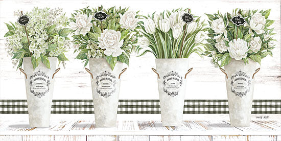 Cindy Jacobs CIN1882 - CIN1882 - Marche aux Fleurs  - 18x9 Farmhouse florals, vintage pails, garden tulips and roses, botanical illustrations, soft white flowers, rustic flower containers from Penny Lane