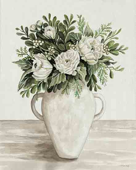 Cindy Jacobs CIN4246 - CIN4246 - Peonies and Peace - 12x16 white floral arrangement, neutral flower bouquet, vase with foliage, farmhouse floral art, elegant botanical decor, light aesthetic floral, simple floral painting from Penny Lane