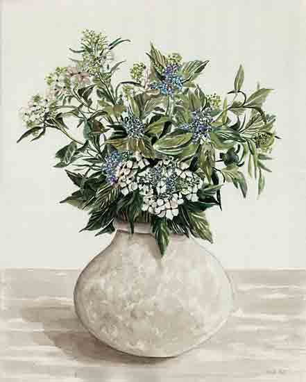 Cindy Jacobs CIN4247 - CIN4247 - Hydrangeas For You - 12x16 blue and white floral vase, green foliage arrangement, detailed botanical art, rustic home floral, elegant greenery, country floral artwork from Penny Lane