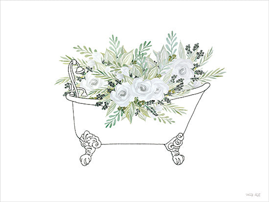 Cindy Jacobs CIN4370 - CIN4370 - Floral Bathtub - 16x12 vintage bathtub, white roses, foliage bouquet, watercolor artwork, floral bath decor, elegant arrangement from Penny Lane