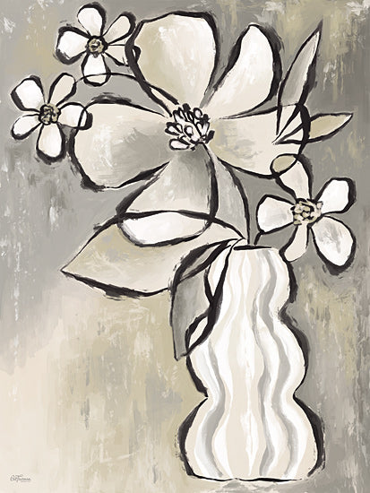 Cat Thurman Designs CTD327 - CTD327 - Café Au Lait Floral II - 12x16 green floral painting, abstract vase, muted tones, modern linework, expressionist style, decorative floral, contemporary brush art from Penny Lane