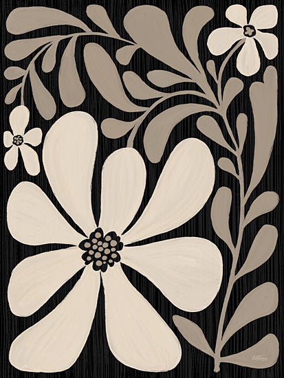 Cat Thurman Designs CTD329 - CTD329 - Cream Modern Floral II - 12x16 beige flowers, stylized floral art, neutral palette, black backdrop, modern decorative, floral arrangement, organic forms from Penny Lane
