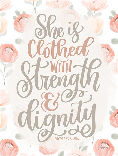 Imperfect Dust DUST1200 - DUST1200 - Strength and Dignity - 12x16 Proverbs 31:25, faith-based artwork, feminine typography, floral background, pastel tones from Penny Lane
