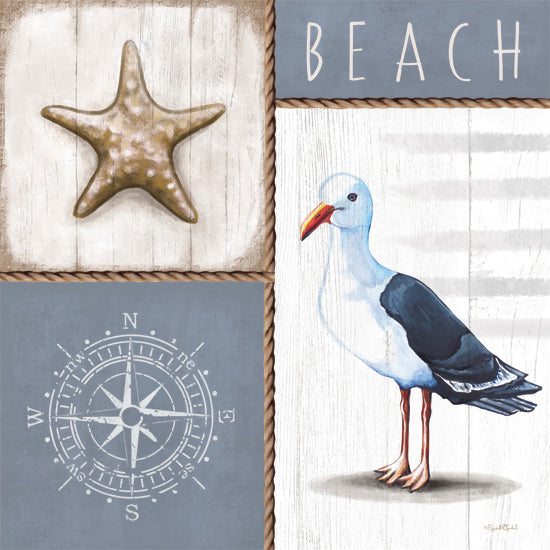 Elizabeth Tyndall ET319 - ET319 - Coastal Icons - 12x12 Coastal, Beach, Typography, Signs, Textual Art, Star Fish, Compass, Bird, Shorebird, Rope from Penny Lane