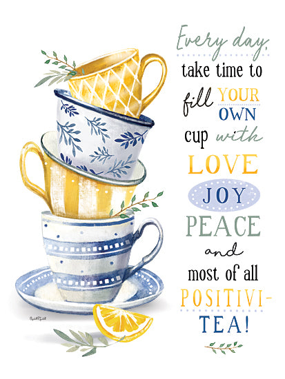 Elizabeth Tyndall ET365 - ET365 - Fill Your Own Cup - 12x16 teacups, positive quote, self care, fill your cup, joy, peace, positivitea, lemon, watercolor, colorful cups, foliage from Penny Lane