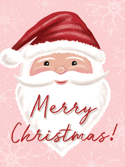 Elizabeth Tyndall ET534 - ET534 - Merry Christmas Santa - 12x16 merry christmas, santa claus illustration, festive pink background, snowflakes, cute santa face from Penny Lane