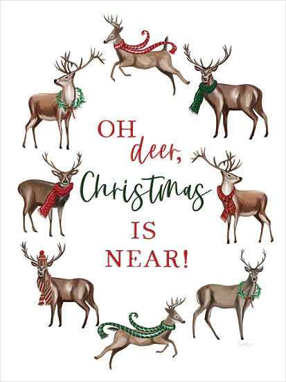 Elizabeth Tyndall ET540 - ET540 - Oh Deer, Christmas is Near   - 12x16 christmas deer, oh deer saying, festive animals, winter scarves, circular arrangement, holiday pun from Penny Lane