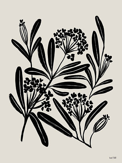 House Fenway FEN1280 - FEN1280 - Ink Blooms I - 12x16 black floral print, silhouette, botanical sketch, modern floral, floral outlines, beige background, monochrome plants from Penny Lane