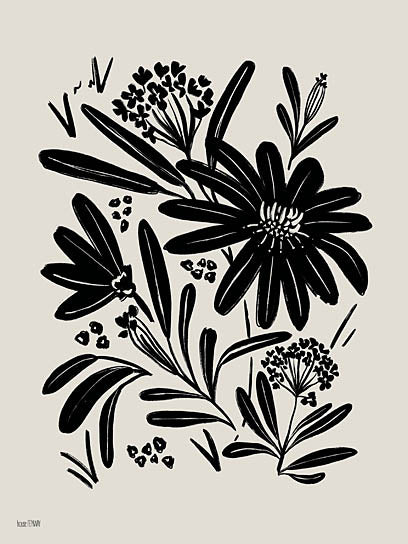 House Fenway FEN1281 - FEN1281 - Ink Blooms II - 12x16 bold floral silhouette, botanical sketch, daisy outlines, hand-drawn flowers, monochrome floral, black and white illustration from Penny Lane