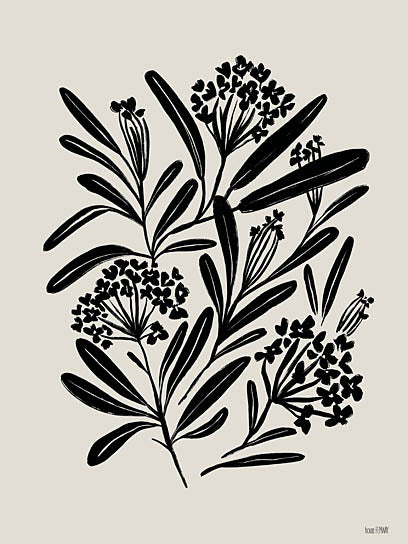 House Fenway FEN1282 - FEN1282 - Ink Blooms III - 12x16 floral silhouettes, black plant outlines, botanical composition, hand-drawn leaves and flowers, monochrome modern decor from Penny Lane