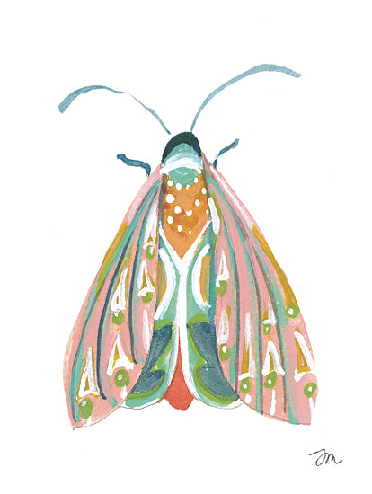 Jessica Mingo JM602 - JM602 - Fancy Moth II - 12x16 illustrated moth, colorful bug wings, nature-inspired art, symmetrical pattern, pink and green, whimsical entomology drawing from Penny Lane