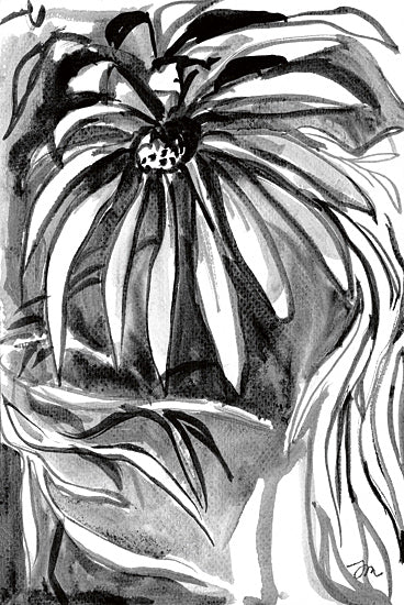 Jessica Mingo JM627 - JM627 - Shadow Blooms III - 12x18 black and white botanical art, monochrome flower illustration, large daisy-like bloom, expressive petals, ink sketch style, floral drawing, artistic flower representation from Penny Lane