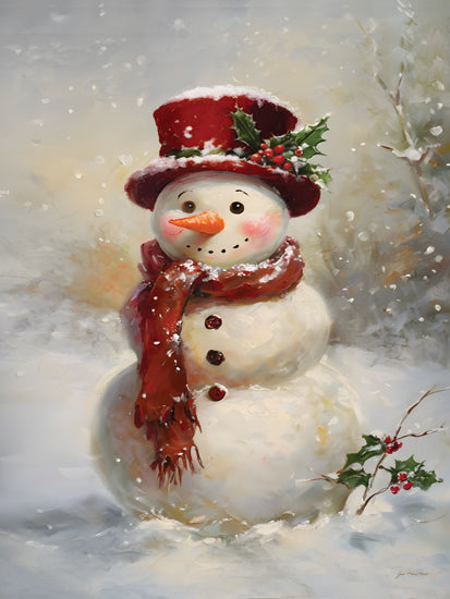 Jo Moulton JO210 - JO210 - Snow Mandy - 12x16 Snowman, Red Hat, Holly Leaves, Red Scarf, Winter, Snow, Christmas, Seasonal, Festive from Penny Lane