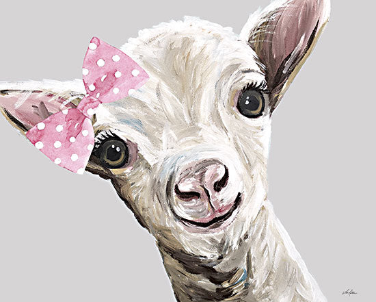 Lee Keller LK177 - LK177 - Baby Girl Goat - 16x12 whimsical goat, polka dot bow, playful farm portrait, humorous animal painting, cute livestock, cartoon style, pastel artwork, friendly expression from Penny Lane