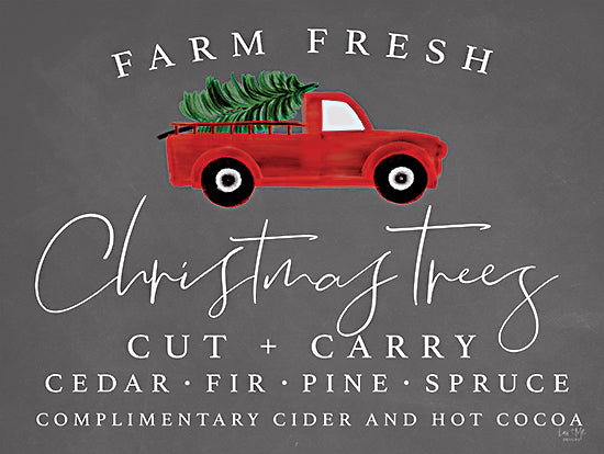 Lux + Me Designs LUX101 - LUX101 - Farm Fresh Christmas Trees   - 18x24 farm fresh sign, red pickup truck, Christmas tree, chalkboard background, holiday signage, festive typography, winter farm theme from Penny Lane