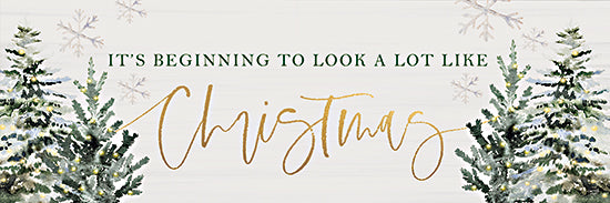 Lux + Me Designs LUX1157 - LUX1157 - It's Beginning to Look a Lot Like Christmas - 36x12 christmas typography, snowy pine trees, festive quote, beginning to look like christmas, hand-lettered, holiday signage, snowflake decor from Penny Lane
