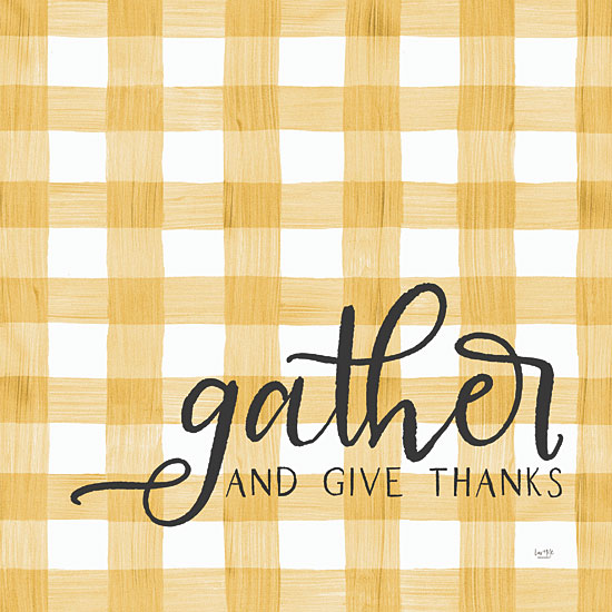 Lux + Me Designs LUX661 - LUX661 - Gather and Give Thanks    - 12x12 thanksgiving sign, gather and give thanks, mustard plaid background, seasonal gratitude decor, rustic kitchen art from Penny Lane