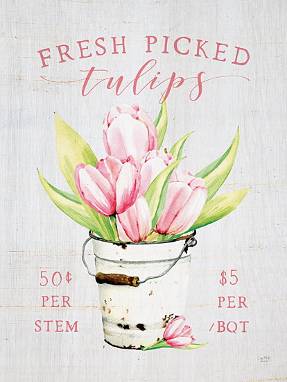 Lux + Me Designs LUX762 - LUX762 - Fresh Picked Tulips    - 12x16 Fresh picked tulips, vintage bucket, floral illustration, price signage, watercolor farm decor from Penny Lane