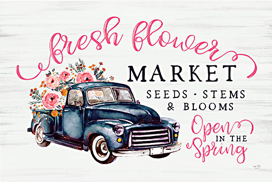Lux + Me Designs LUX763 - LUX763 - Fresh Flower Market    - 18x12 fresh flower market, flower truck, vintage pickup, floral bouquet, pink flowers, spring blooms, flower seeds, rustic decor, watercolor illustration, hand lettering from Penny Lane