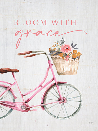Lux + Me Designs LUX771 - LUX771 - Bloom with Grace     - 12x16 bloom with grace, pink bicycle, flower basket, inspirational quote, watercolor art, floral theme, feminine decor from Penny Lane