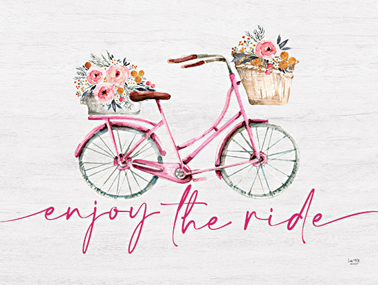 Lux + Me Designs LUX772 - LUX772 - Enjoy the Ride    - 16x12 enjoy the ride, pink bicycle, flower baskets, motivational quote, watercolor floral bike, spring decor from Penny Lane