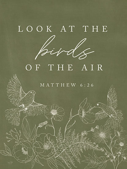 Lux + Me Designs LUX933 - LUX933 - Look at the Birds - 12x16 bible verse, Matthew 6:26, birds, faith, spiritual quote, chalkboard style, green background, white line drawing from Penny Lane