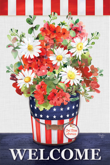 Mollie B. MOL2836 - MOL2836 - Patriotic Flower Bucket - 12x18 patriotic floral arrangement, red white and blue flowers, American welcome sign, summer decor, God Bless America from Penny Lane