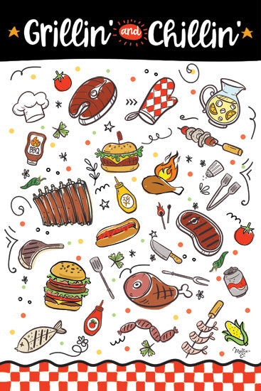 Mollie B. MOL2837 - MOL2837 - Grillin' and Chillin' - 12x18 BBQ food doodles, grilling and chilling, summer cookout, illustrated barbecue food, fun hand-drawn meal elements from Penny Lane