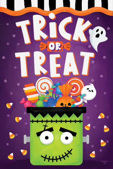 Mollie B. MOL2839 - MOL2839 - Trick or Treat - 12x18 Halloween trick or treat sign, Frankenstein candy bucket, spooky candy illustration, fun Halloween decor, kids trick or treat from Penny Lane