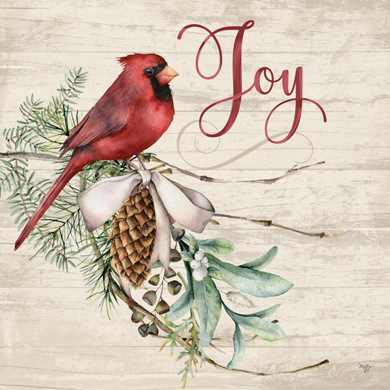 Mollie B. MOL2862 - MOL2862 - Joy Cardinal - 12x12 cardinal bird, pinecone, winter foliage, watercolor, rustic art, nature theme, red bird, joyful script from Penny Lane