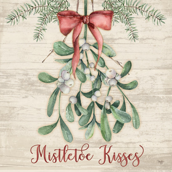Mollie B. MOL2863 - MOL2863 - Mistletoe Kisses - 12x12 mistletoe, red ribbon, watercolor art, berries and greenery, festive bow, winter plant, rustic charm from Penny Lane