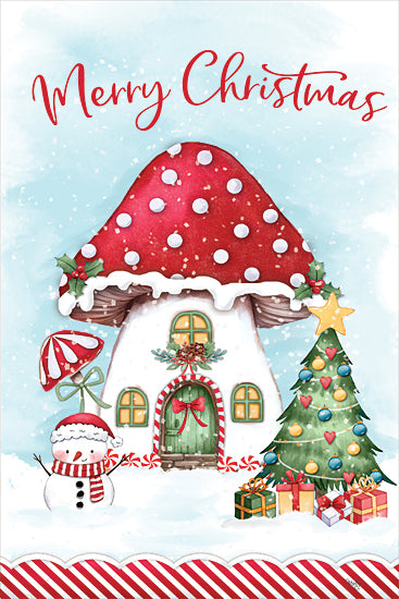 Mollie B. MOL2905 - MOL2905 - Mushroom House at Christmas - 12x18 Christmas, holiday, whimsical, fairy tale, mushroom house, snowman, Christmas tree, gifts, decoration, seasonal, greeting card from Penny Lane