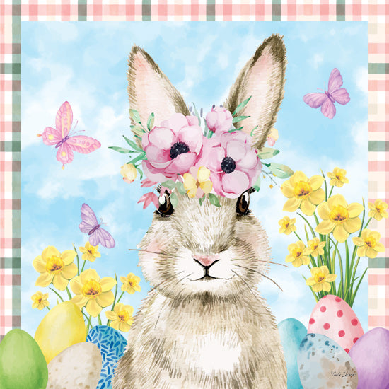 Nicole DeCamp ND586 - ND586 - Cottontail  Farms Bunny - 12x12 Easter, Bunny, Rabbit, Easter Eggs, Spring, Flowers, Daffodils, Pink Flowers, Floral Crown, Butterflies, Plaid Border from Penny Lane
