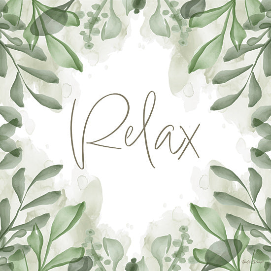 Nicole DeCamp ND648 - ND648 - Relax Greenery - 12x12 relax typography, greenery border, watercolor leaves, soothing green, spa theme, nature-inspired, peaceful ambiance, soft tones, script text from Penny Lane