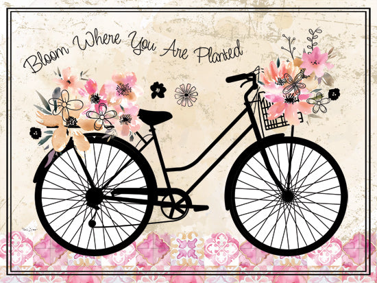 Nicole DeCamp ND709 - ND709 - Bloom Where You are Planted Floral Bike - 16x12 bicycle, flowers, floral, bloom, inspirational, typography, vintage style, nature, decorative, painterly from Penny Lane