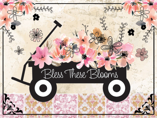 Nicole DeCamp ND712 - ND712 - Bless These Blooms Floral Wagon - 16x12 wagon, flowers, floral, typography, bless these blooms, garden, pink flowers, decorative, country style from Penny Lane