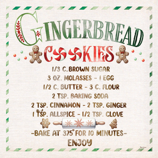 Nicole DeCamp ND812 - ND812 - Gingerbread Cookies   - 12x12 gingerbread cookies recipe, festive baking, Christmas kitchen decor, illustrated recipe, sweet treats, peppermint candy from Penny Lane