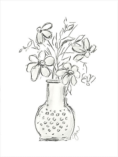 Julie Norkus NOR264 - NOR264 - Black Eyed Susan Charcoal Sketch - 12x16 charcoal sketch, flower vase, doodle style, minimalist floral, hand-drawn, art sketch from Penny Lane