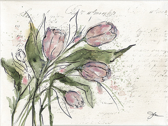 Julie Norkus NOR318 - NOR318 - Daybreak Tulip - 16x12 watercolor tulips, abstract background, pink blossoms, green leaves, spring theme, artistic floral from Penny Lane