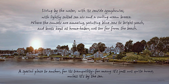 Robin-Lee Viera RLV728 - RLV728 - Living by the Water - 18x9 seaside village, coastal town, harbor, sunset, poetic text, tranquil, scenic waterfront, boats, small town, ocean view from Penny Lane