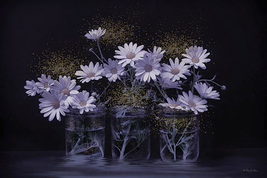 Robin-Lee Viera RLV777 - RLV777 - Moon Dust Daisies I - 18x12 purple daisies, wildflowers, mason jars, golden pollen, floral arrangement, night tone, ethereal lighting, botanical still life from Penny Lane
