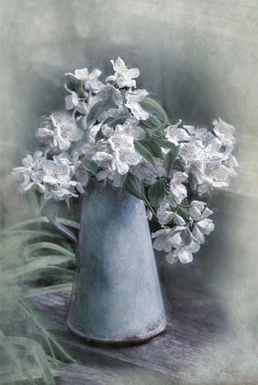 Robin-Lee Viera RLV782 - RLV782 - Pretty in a Pitcher - 12x18 white jasmine flowers, rustic pitcher, delicate blossoms, soft lighting, countryside floral still life, painterly effect from Penny Lane
