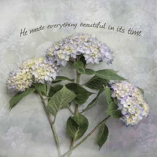 Robin-Lee Viera RLV783 - RLV783 - He Made Everything - 12x12 hydrangeas close up, scripture art, inspirational message, botanical wall art, floral Christian quote, green leafy stems from Penny Lane