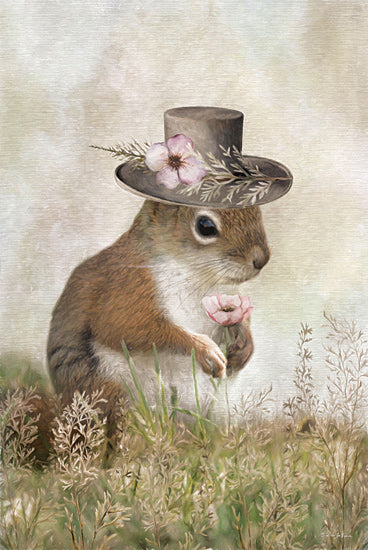 Robin-Lee Viera RLV796 - RLV796 - Woodland Charmer - 12x18 squirrel in hat, animal with flower, whimsical art, forest animal, dressed animal, top hat with flowers, cute woodland creature, humorous wildlife from Penny Lane