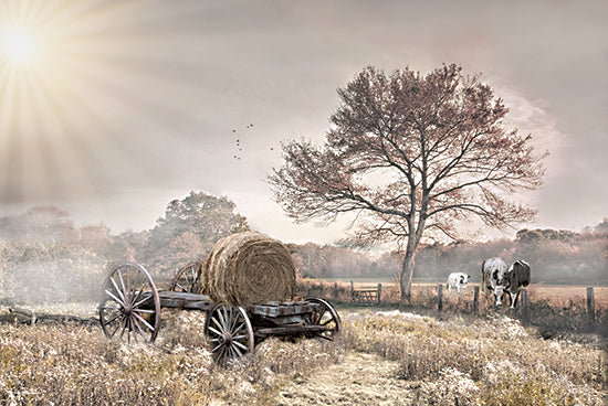 Robin-Lee Vieira RLV832 - RLV832 - The Old Hay Wagon - 18x12 hay cart, bale of hay, blooming countryside, cows grazing, spring tree, rural path, vintage wagon from Penny Lane