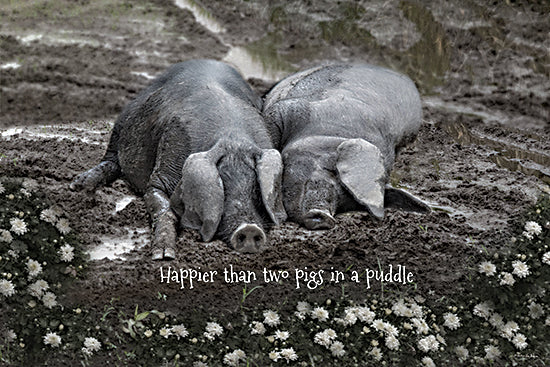 Robin-Lee Vieira RLV842 - RLV842 - Happier Than Two Pigs in a Puddle - 18x12 pigs, mud, puddle, flowers, happiness, farm animals, country life, rustic, humorous animals, nature from Penny Lane